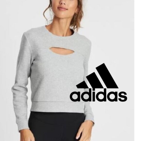 NEW Adidas 3-Stripes Performance Sweatshirt SZ XS Split Cut Front Gray - Picture 1 of 6